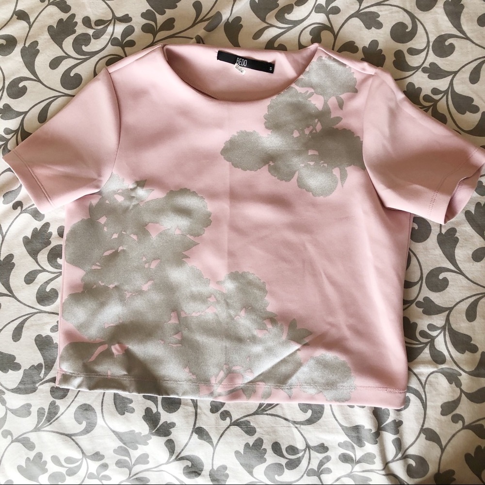 2x $20 Bedo pink and silver top, short sleeve